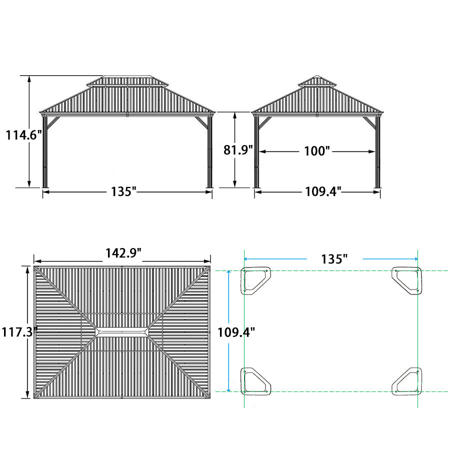 DEMO ITEMS Outdoor Hardtop Gazebo For Patio Bronze Aluminum Frame Pavilion With Navy-Blue Curtain