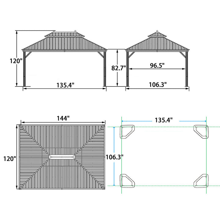 DEMO ITEMS Outdoor Hardtop Gazebo For Patio Bronze Aluminum Frame Pavilion With Navy-Blue Curtain