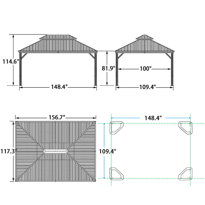 DEMO ITEMS Outdoor Hardtop Gazebo For Patio Bronze Aluminum Frame Pavilion With Navy-Blue Curtain