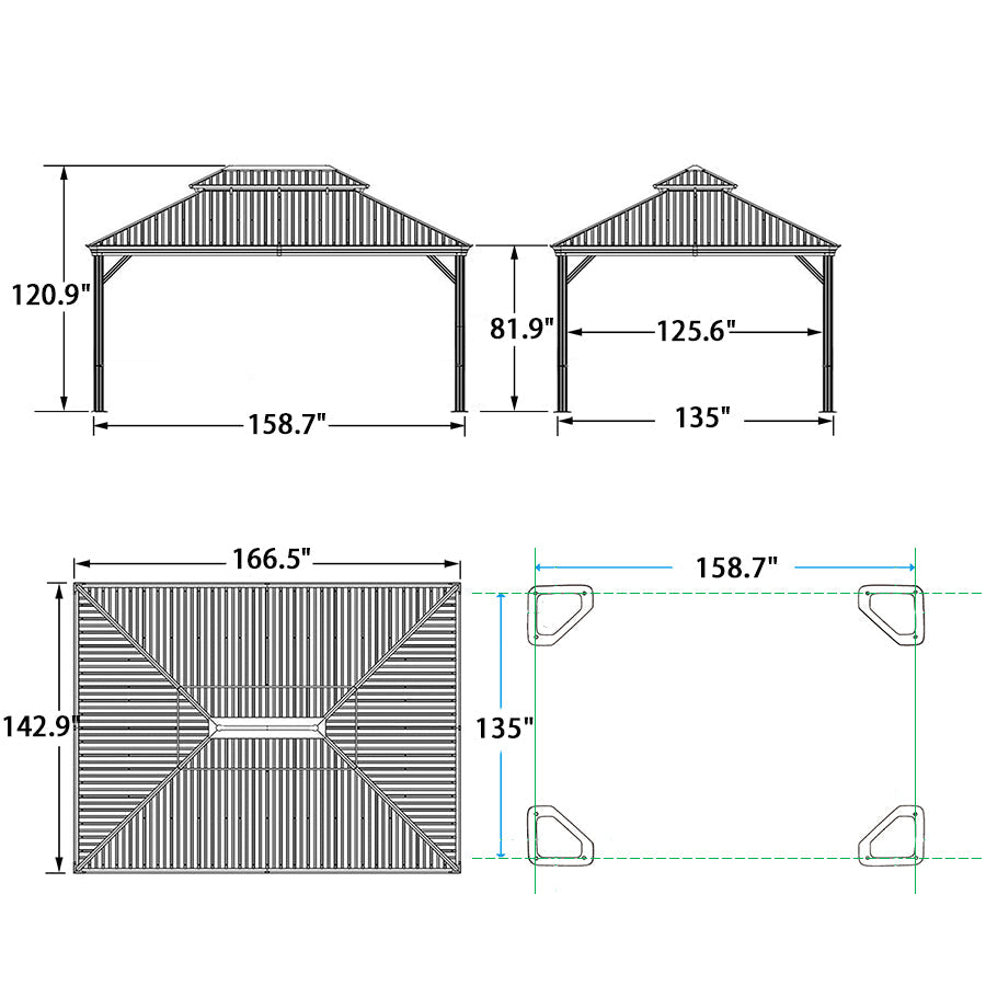 DEMO ITEMS Outdoor Hardtop Gazebo For Patio Bronze Aluminum Frame Pavilion With Navy-Blue Curtain