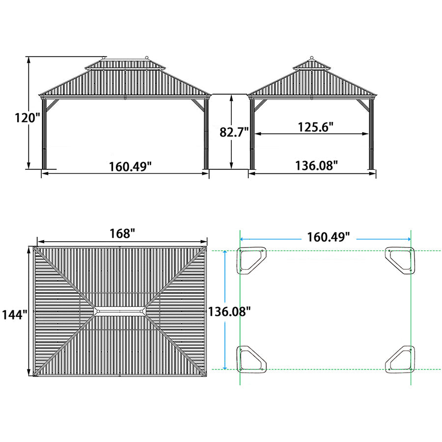 DEMO ITEMS Outdoor Hardtop Gazebo For Patio Bronze Aluminum Frame Pavilion With Navy-Blue Curtain