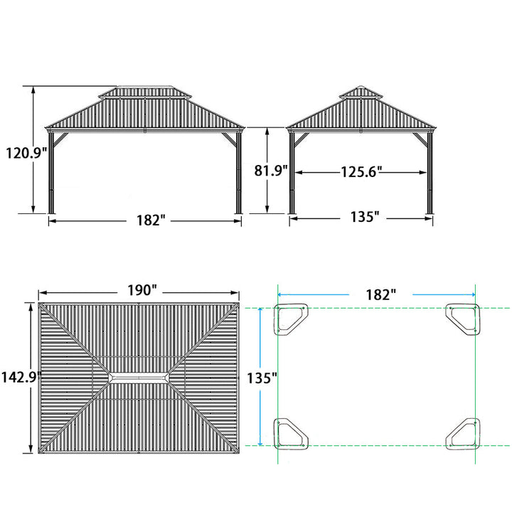 DEMO ITEMS Outdoor Hardtop Gazebo For Patio Bronze Aluminum Frame Pavilion With Navy-Blue Curtain