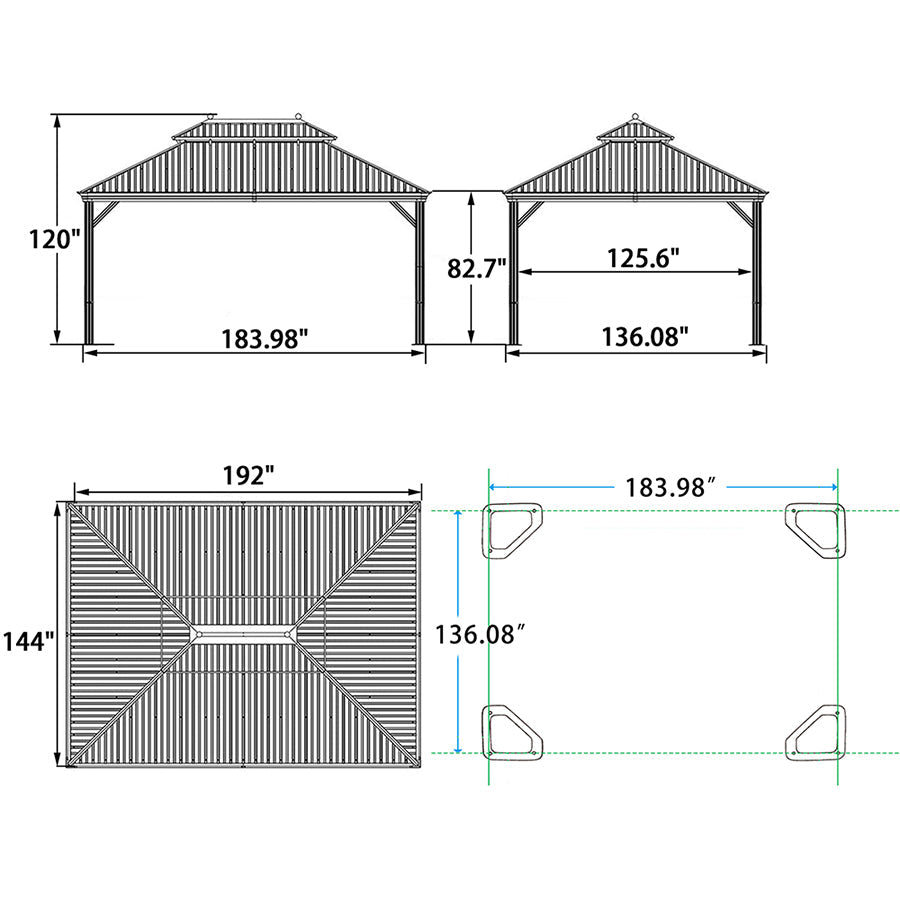 DEMO ITEMS Outdoor Hardtop Gazebo For Patio Bronze Aluminum Frame Pavilion With Navy-Blue Curtain