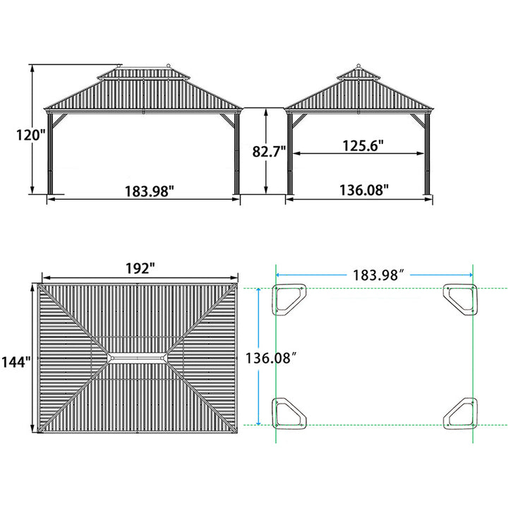 DEMO ITEMS Outdoor Hardtop Gazebo For Patio Bronze Aluminum Frame Pavilion With Navy-Blue Curtain