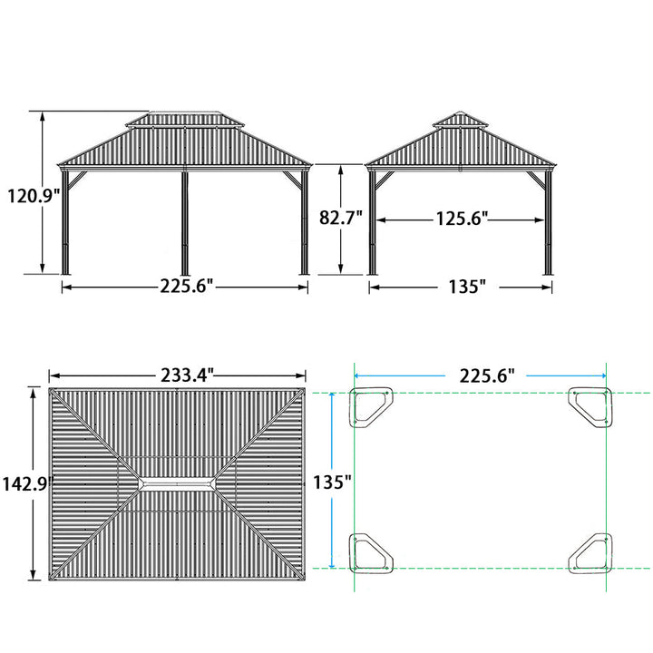 DEMO ITEMS Outdoor Hardtop Gazebo For Patio Bronze Aluminum Frame Pavilion With Navy-Blue Curtain