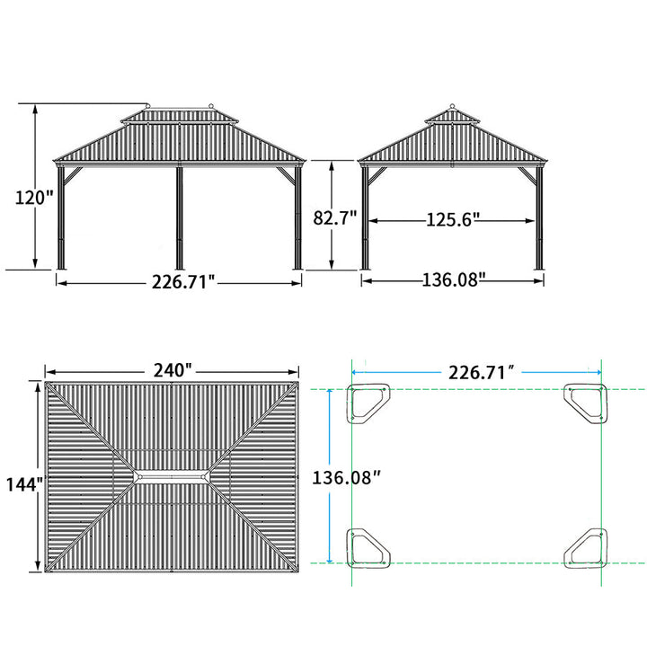 DEMO ITEMS Outdoor Hardtop Gazebo For Patio Bronze Aluminum Frame Pavilion With Navy-Blue Curtain