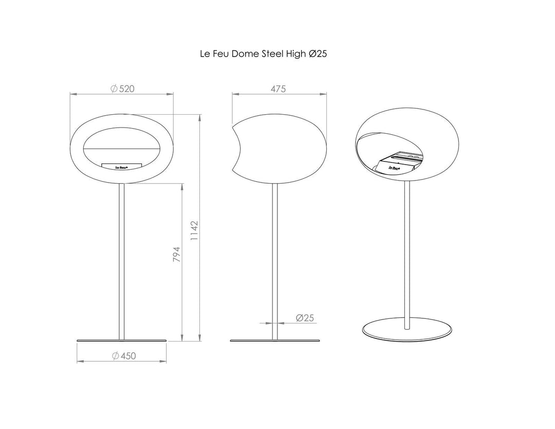 Le Feu Dome Ground Steel High Indoor/Outdoor Fireplace - Nickel